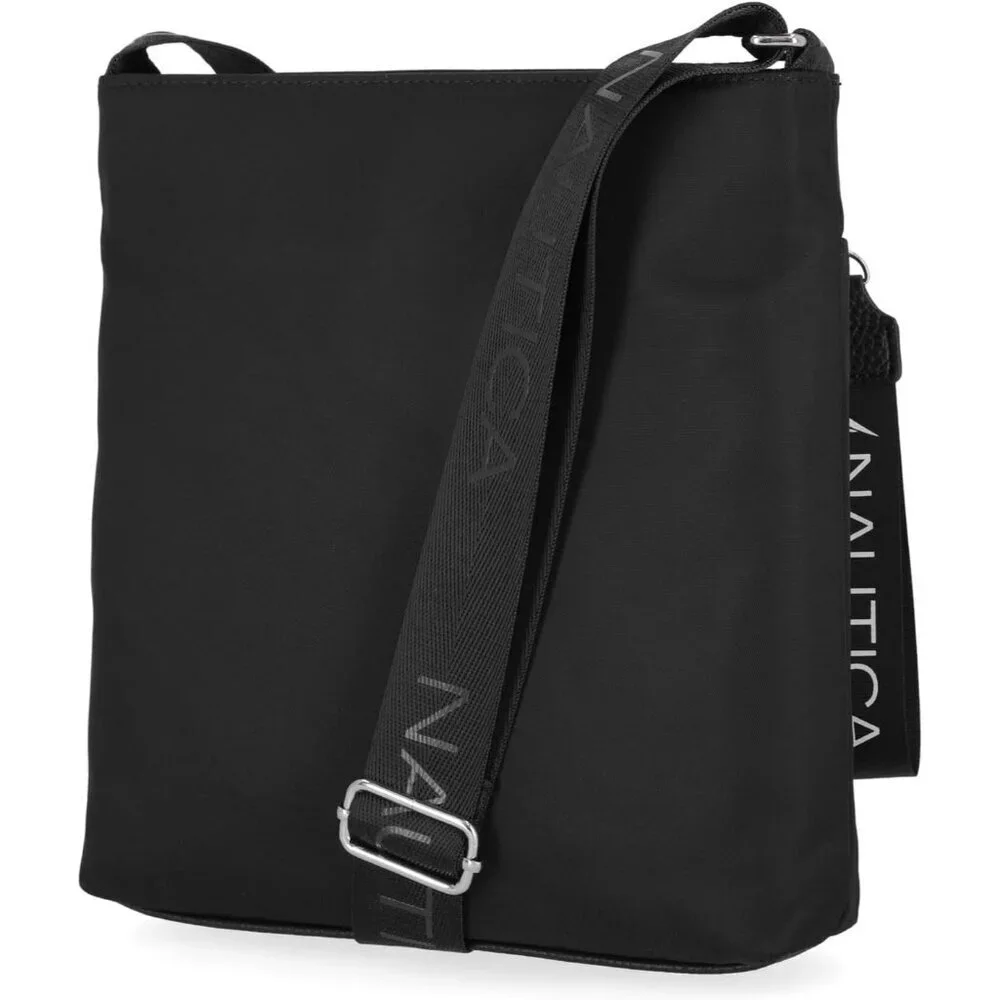 Women's Black Enamel Nylon Crossbody Bag Purse with Adjustable Shoulder Strap